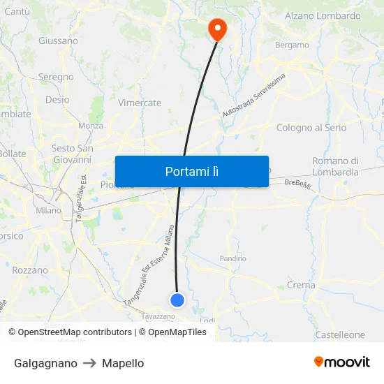 Galgagnano to Mapello map
