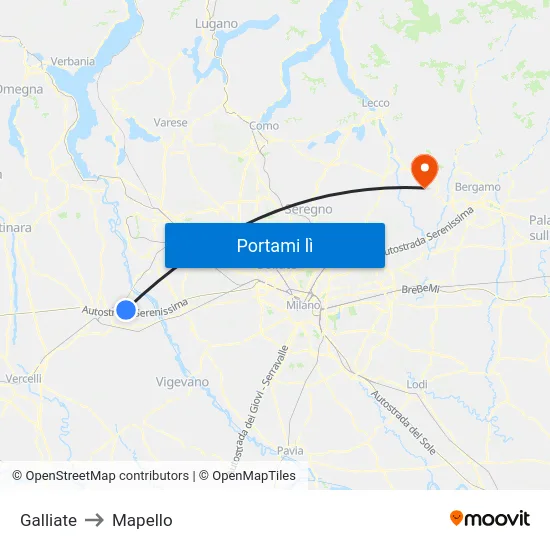 Galliate to Mapello map