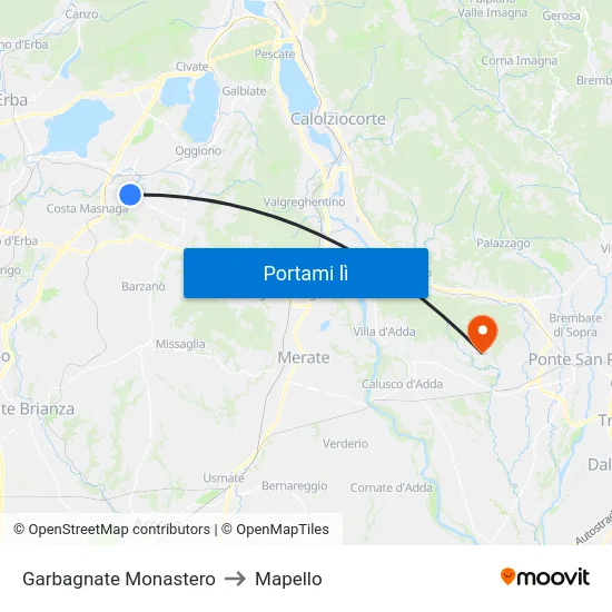 Garbagnate Monastero to Mapello map
