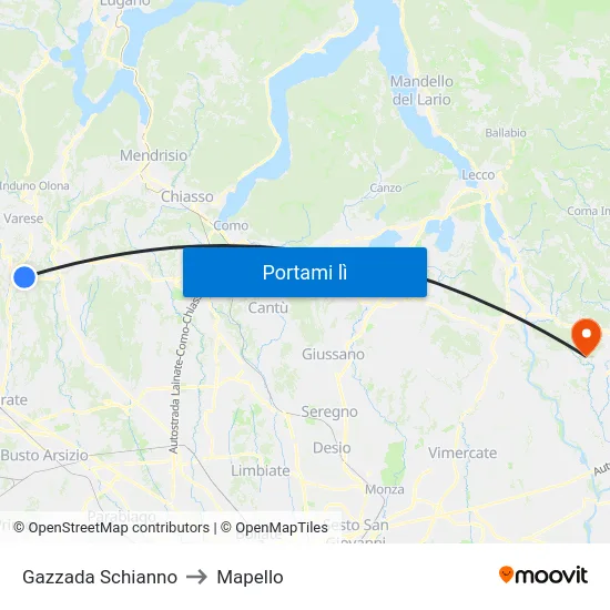 Gazzada Schianno to Mapello map
