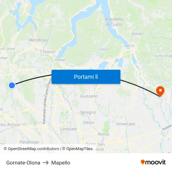 Gornate-Olona to Mapello map