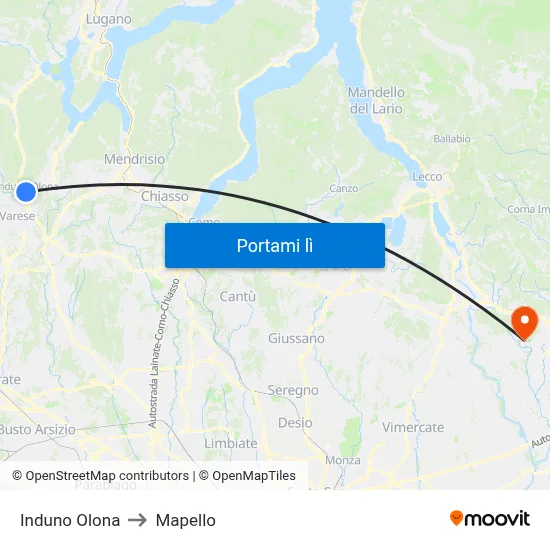 Induno Olona to Mapello map