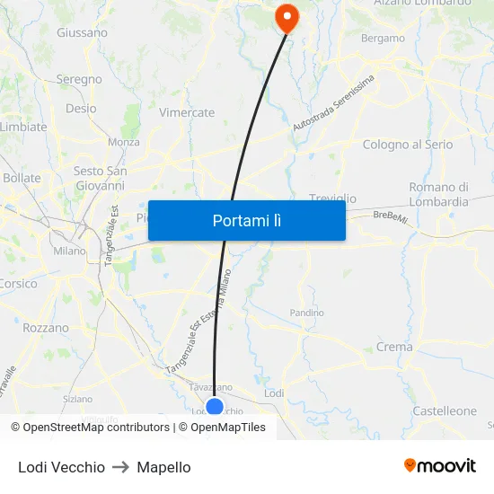 Lodi Vecchio to Mapello map