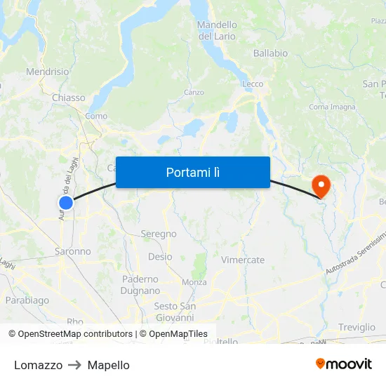Lomazzo to Mapello map