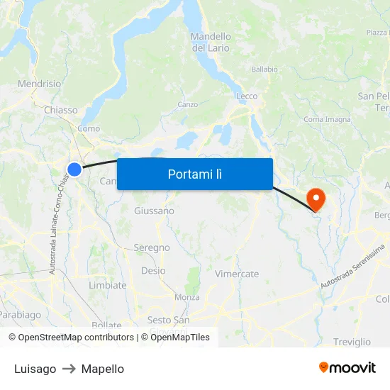 Luisago to Mapello map