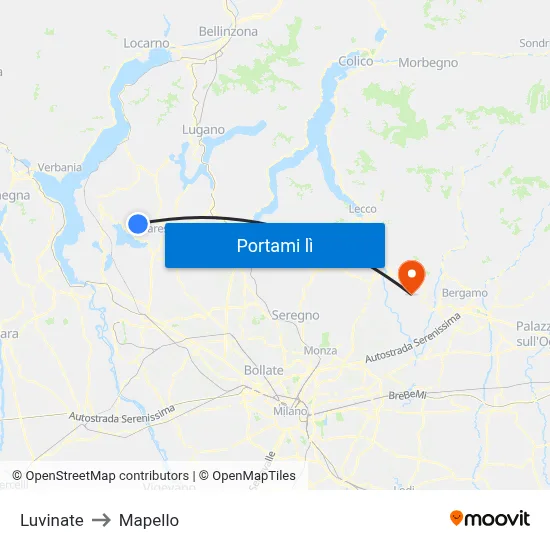 Luvinate to Mapello map