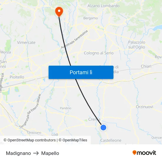 Madignano to Mapello map