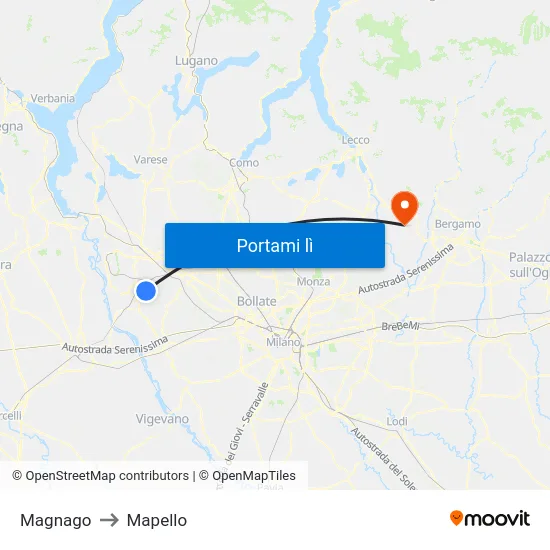 Magnago to Mapello map
