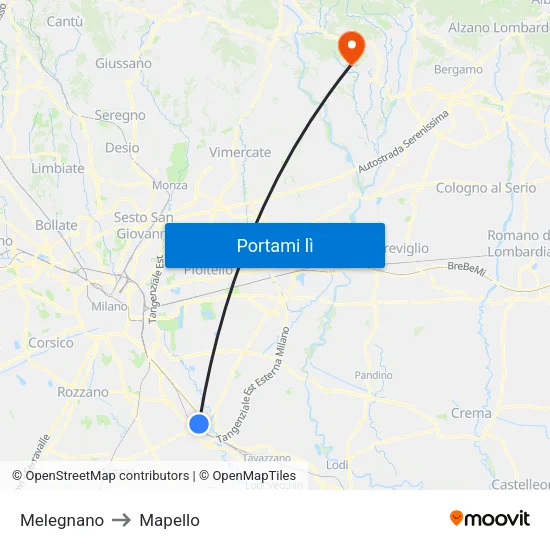 Melegnano to Mapello map