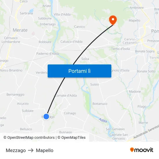 Mezzago to Mapello map