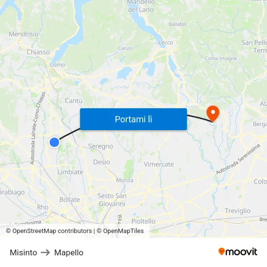 Misinto to Mapello map
