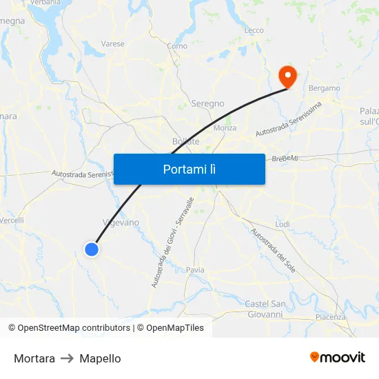 Mortara to Mapello map