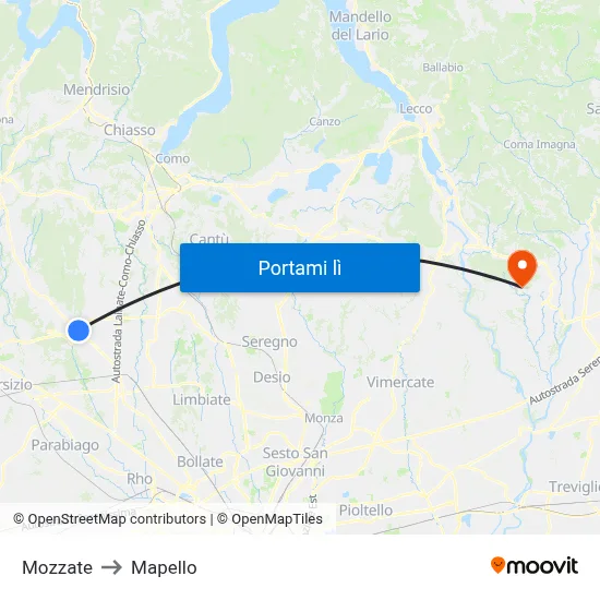 Mozzate to Mapello map