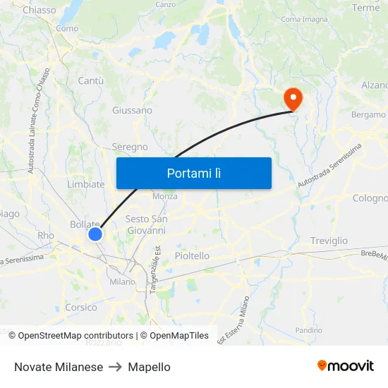 Novate Milanese to Mapello map