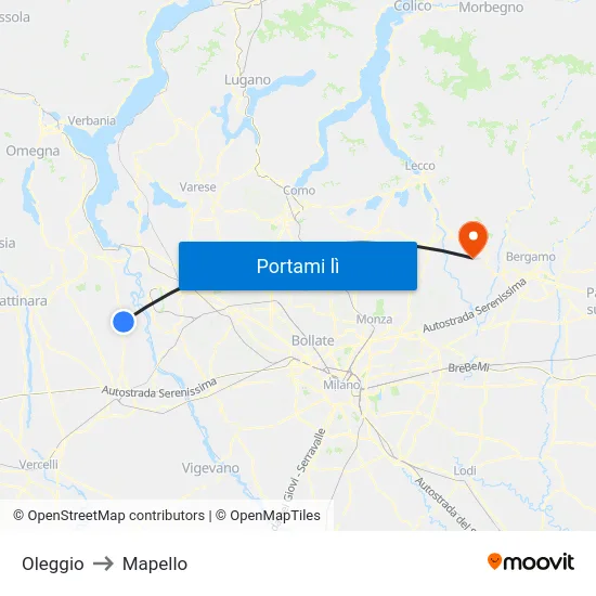 Oleggio to Mapello map