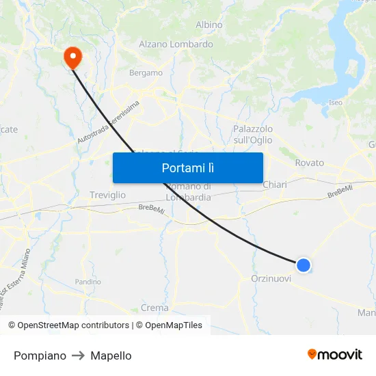 Pompiano to Mapello map