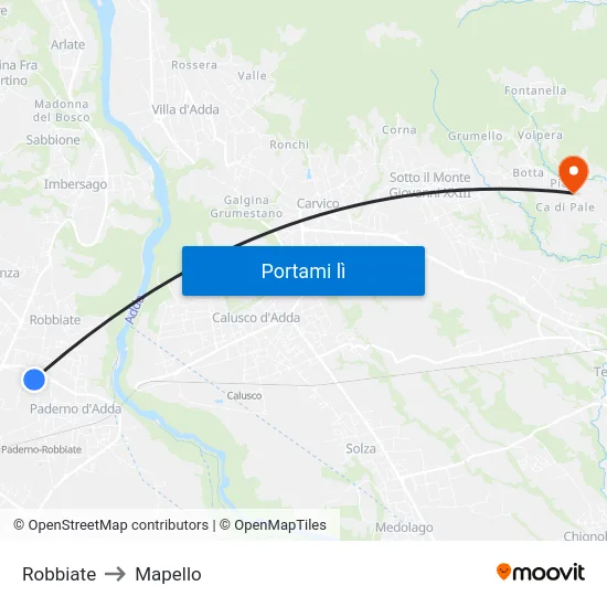 Robbiate to Mapello map