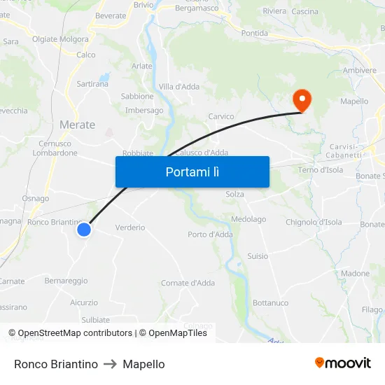 Ronco Briantino to Mapello map