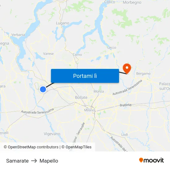 Samarate to Mapello map