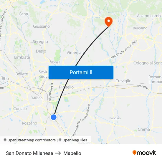 San Donato Milanese to Mapello map