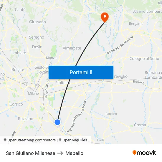 San Giuliano Milanese to Mapello map