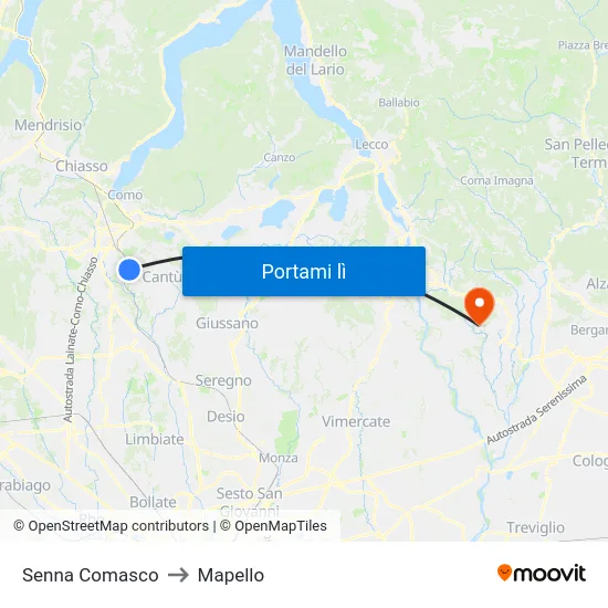 Senna Comasco to Mapello map