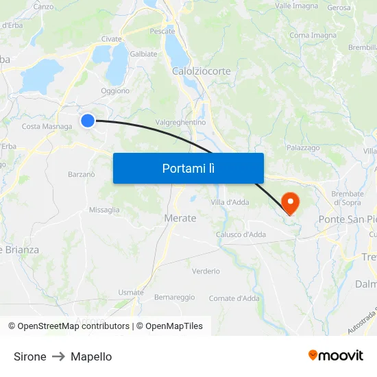 Sirone to Mapello map