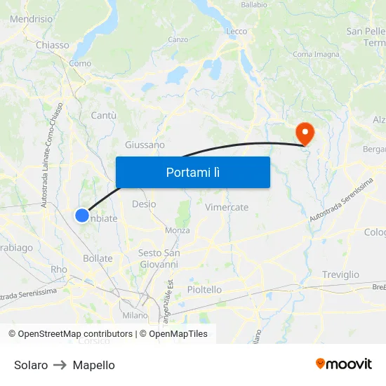 Solaro to Mapello map