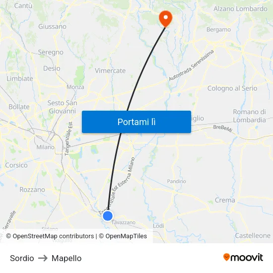 Sordio to Mapello map