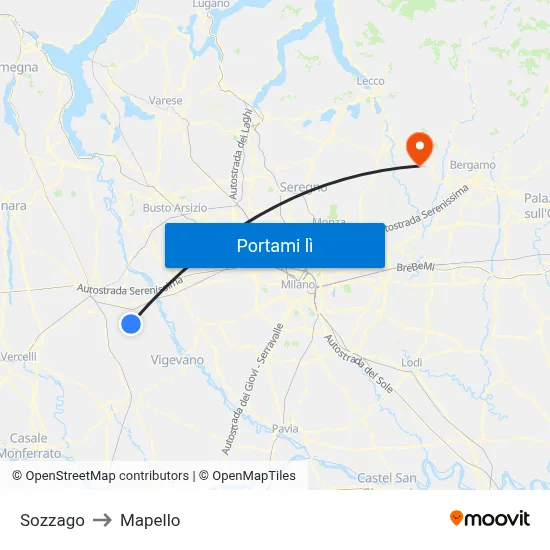 Sozzago to Mapello map