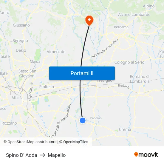 Spino D' Adda to Mapello map