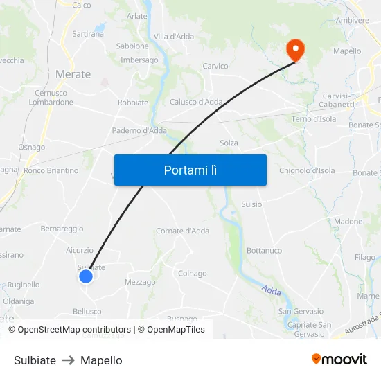 Sulbiate to Mapello map
