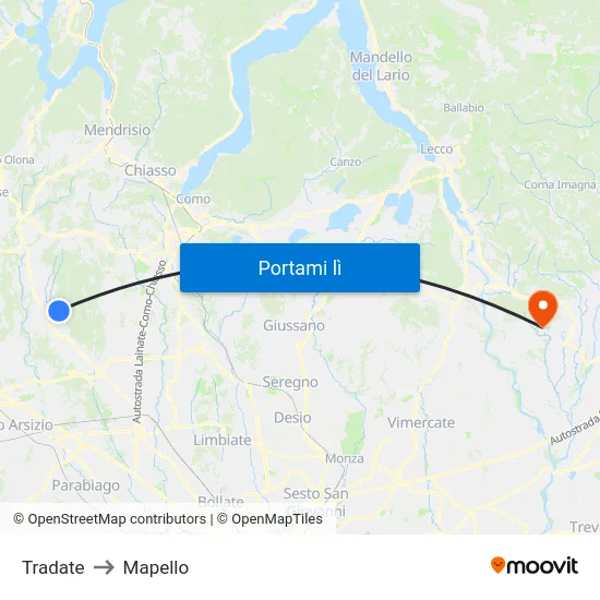 Tradate to Mapello map