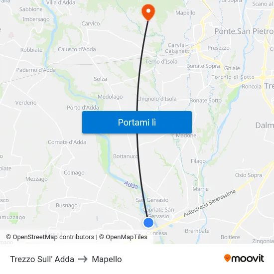 Trezzo Sull' Adda to Mapello map