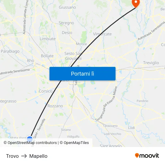 Trovo to Mapello map
