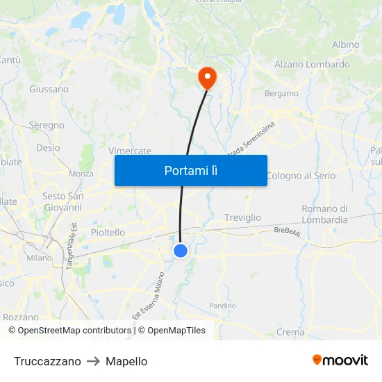 Truccazzano to Mapello map