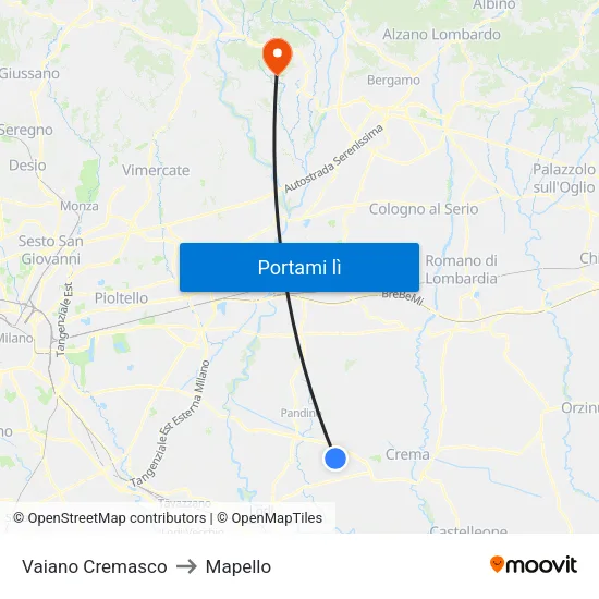 Vaiano Cremasco to Mapello map