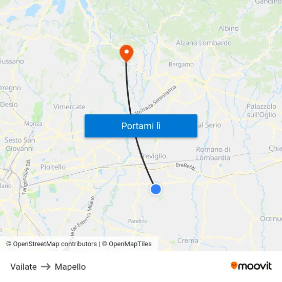 Vailate to Mapello map