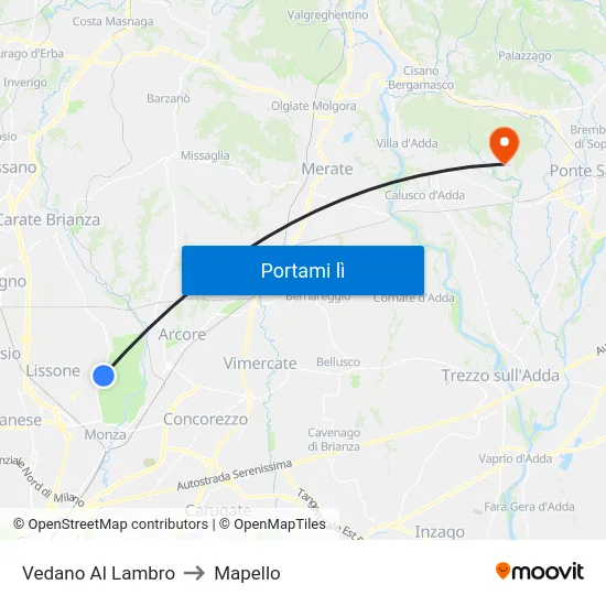 Vedano Al Lambro to Mapello map