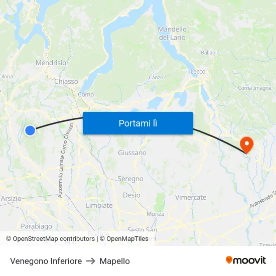 Venegono Inferiore to Mapello map