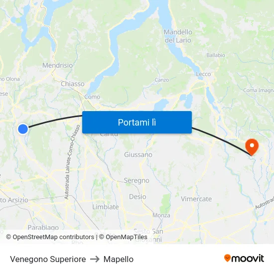 Venegono Superiore to Mapello map