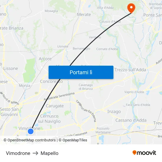 Vimodrone to Mapello map