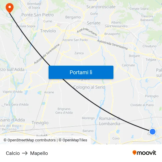 Calcio to Mapello map