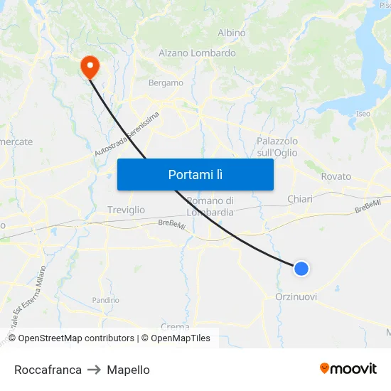 Roccafranca to Mapello map