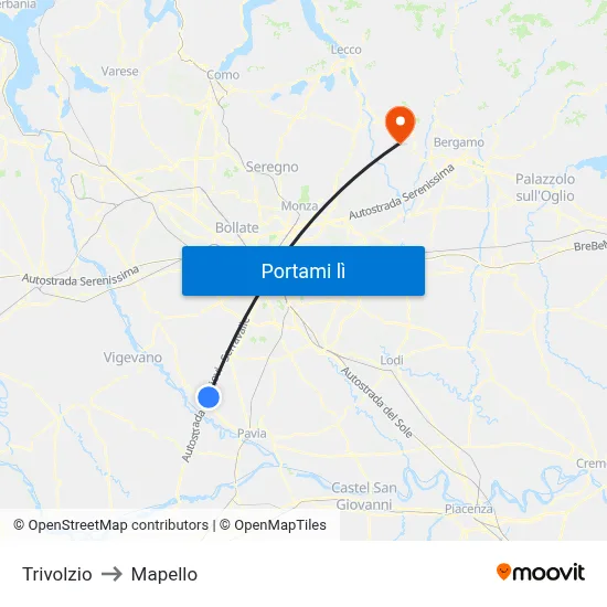 Trivolzio to Mapello map