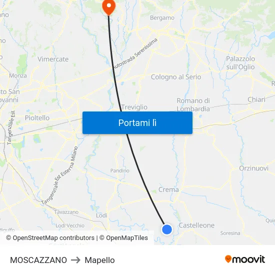 MOSCAZZANO to Mapello map