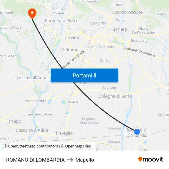 ROMANO DI LOMBARDIA to Mapello map