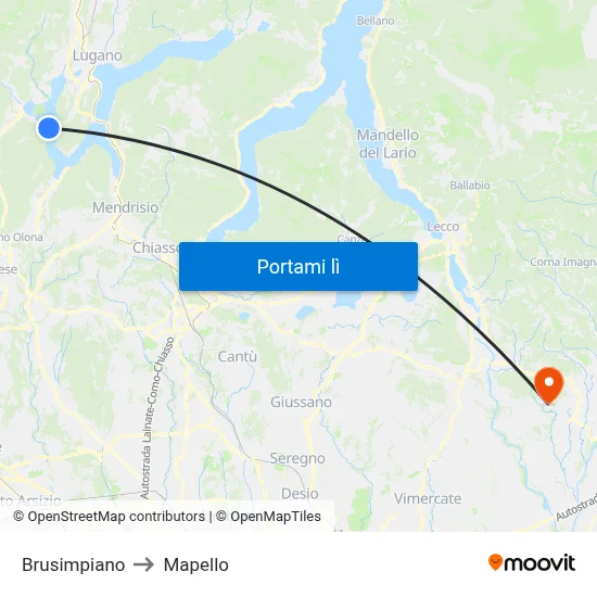 Brusimpiano to Mapello map