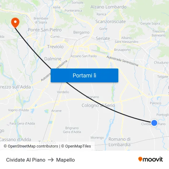 Cividate Al Piano to Mapello map
