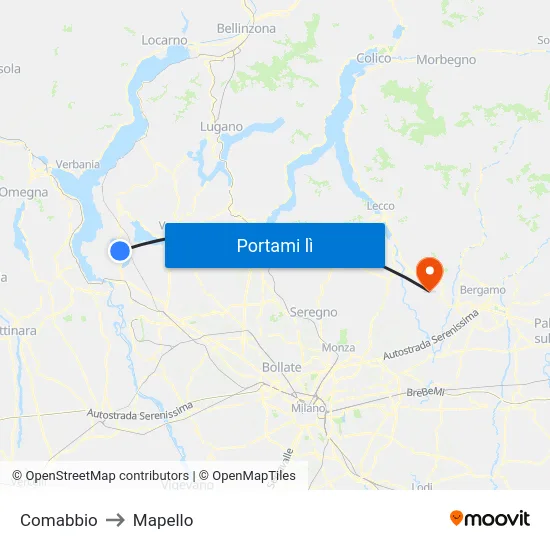 Comabbio to Mapello map